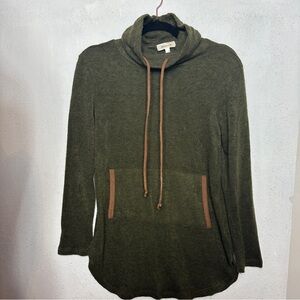 Hailey & Co. Olive Green‎ Cowl Neck Sweater Angora Blend Kangaroo Pocket